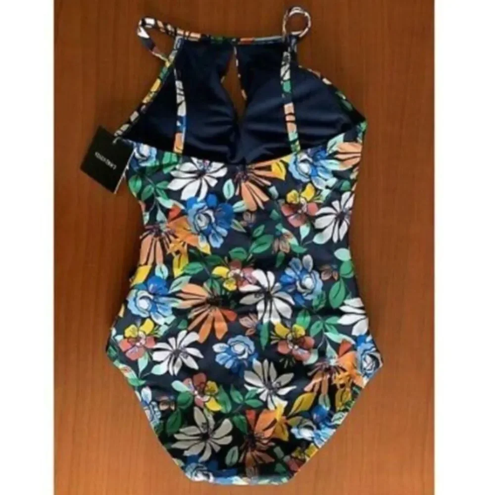 Ellen Tracy women's floral Keyhole High-Neck one piece Swimsuit size 8 - Picture 2 of 12